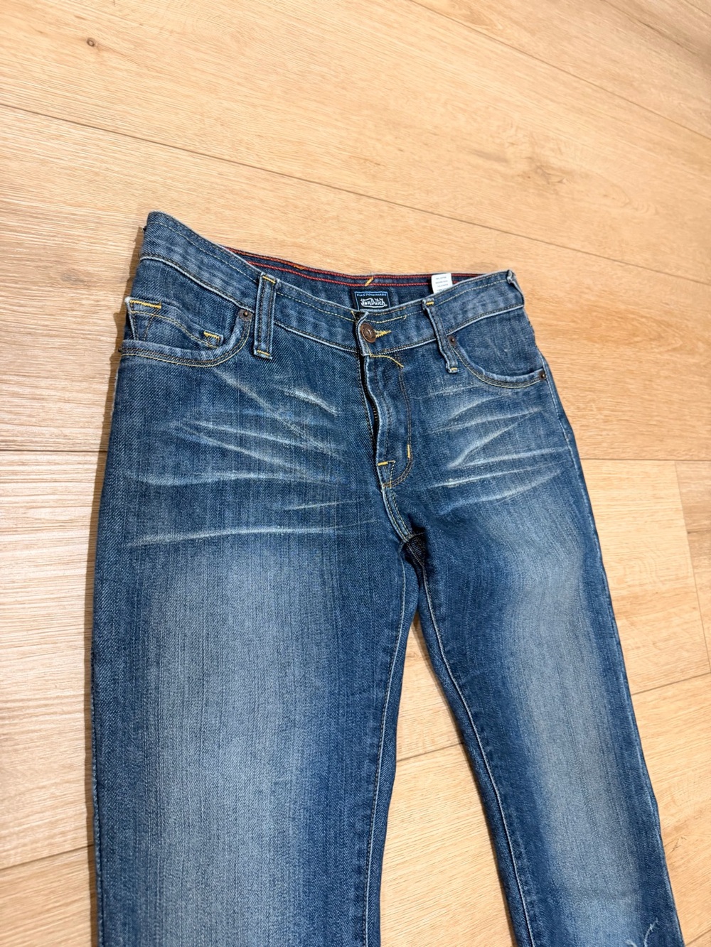 2000s Y2K 90s Vintage Von Dutch Women's Dark Blue Flared Jeans - Size 26